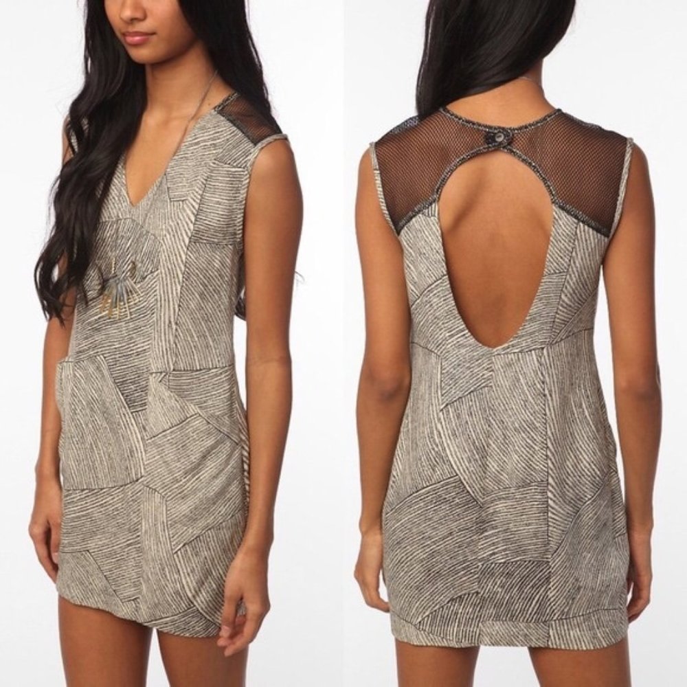 Starring at Stars Black Cream Mesh Shoulder Dress